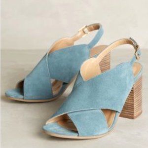 Anthropologie Lien.Do Blue Suede Slingback Heeled Sandal Boho (Size 6.5)